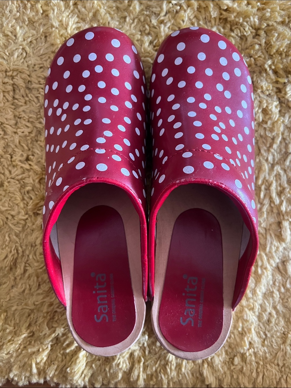 Sanita Red Clogs with White Polka Dots Women’s Size 9 US/40 EU